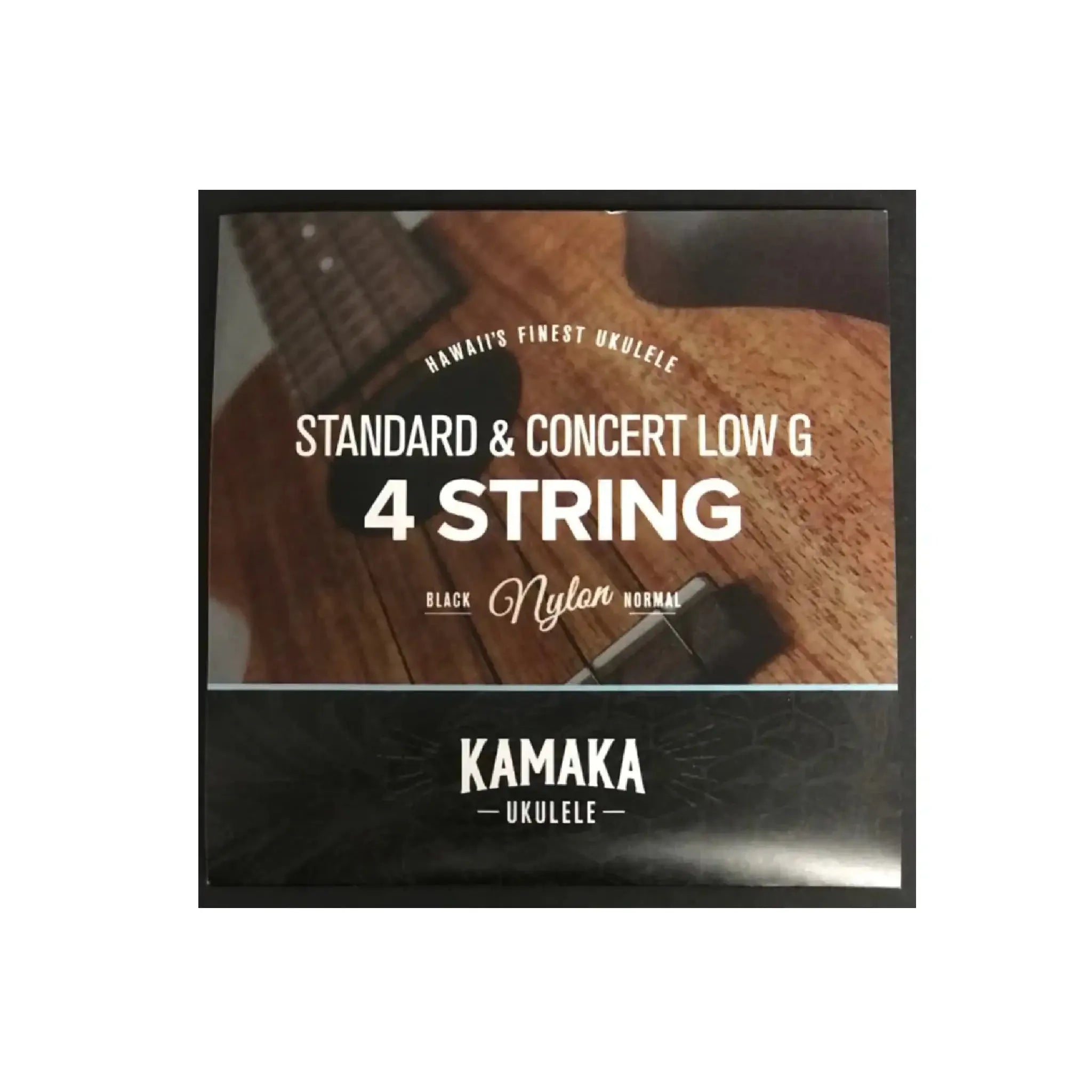 Kamaka S-1G Black Nylon Standard and Concert Low G 4-string ukulele strings packaging.