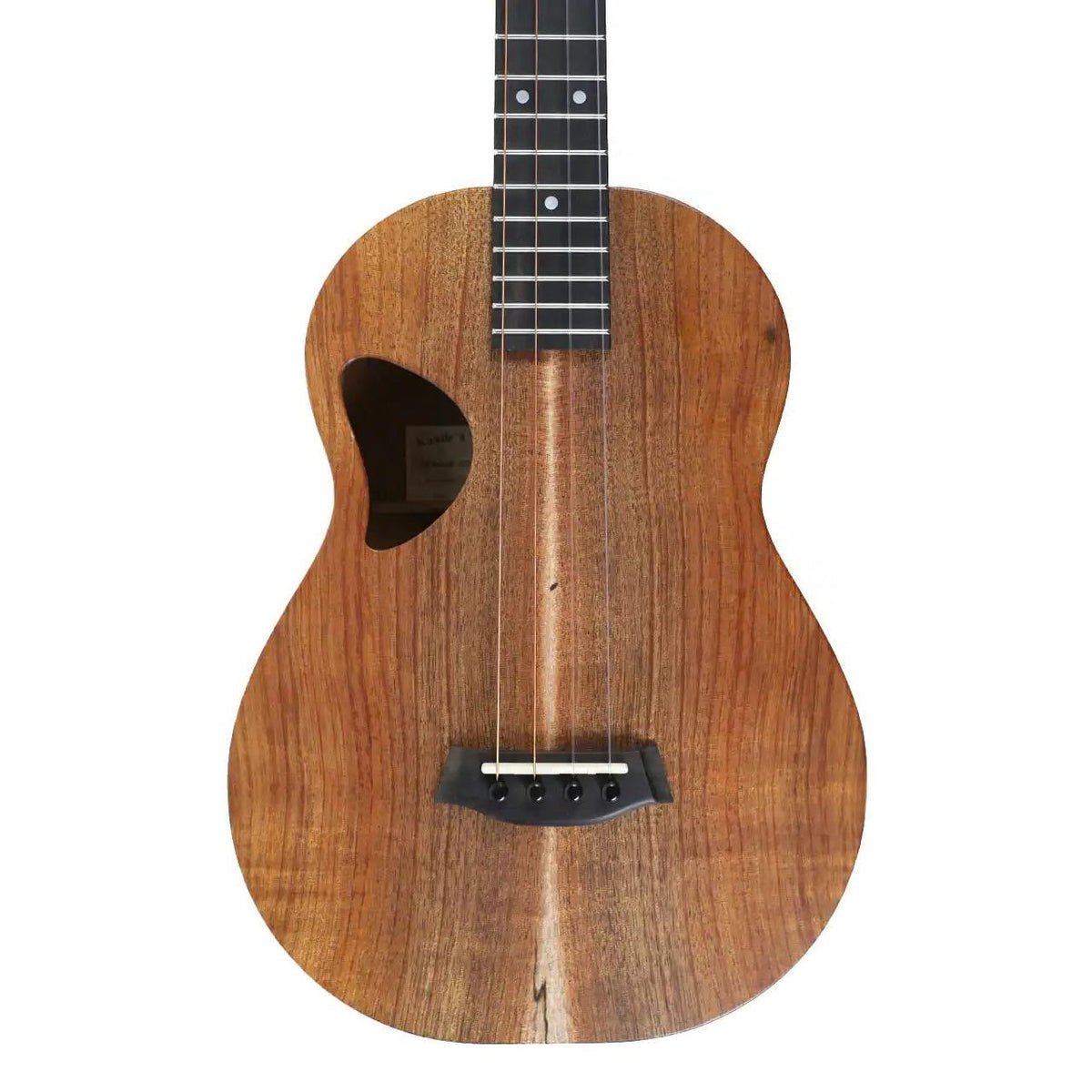 Example photo: an earlier Kanile'a D-1 Natural baritone, body front with koa top, D-shaped soundhole and ebony bridge