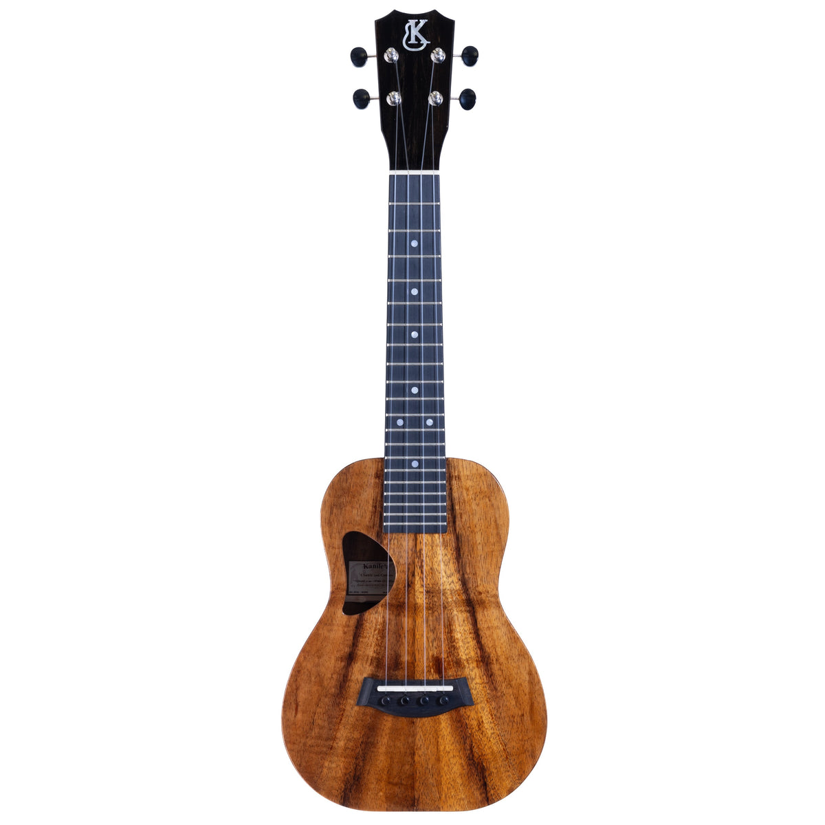 Example photo: a Kanile'a D-1 Core concert, full front view with gloss koa body