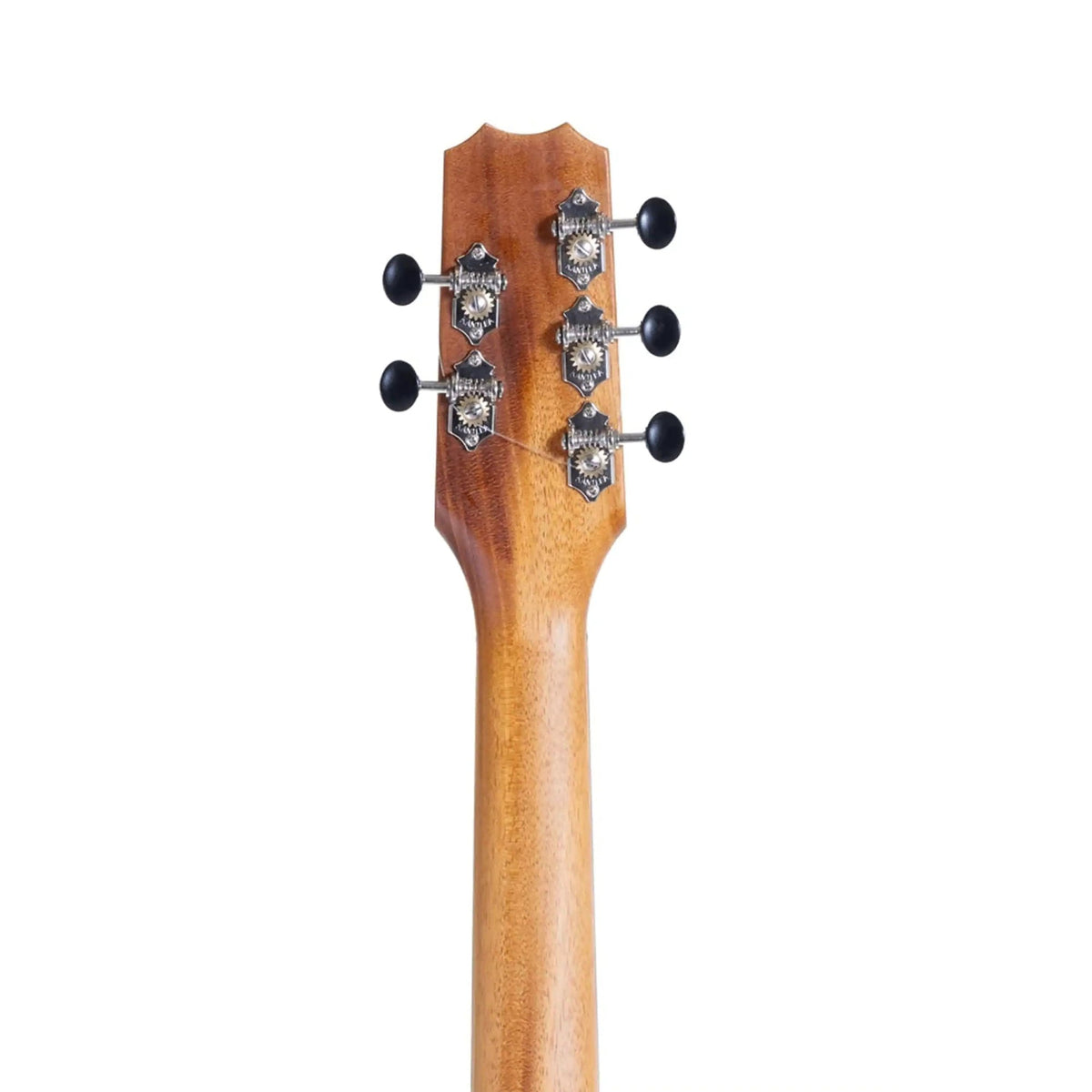 Example photo: an earlier Kanile'a D-1 Pro 5-string super tenor, back of the headstock and mahogany neck