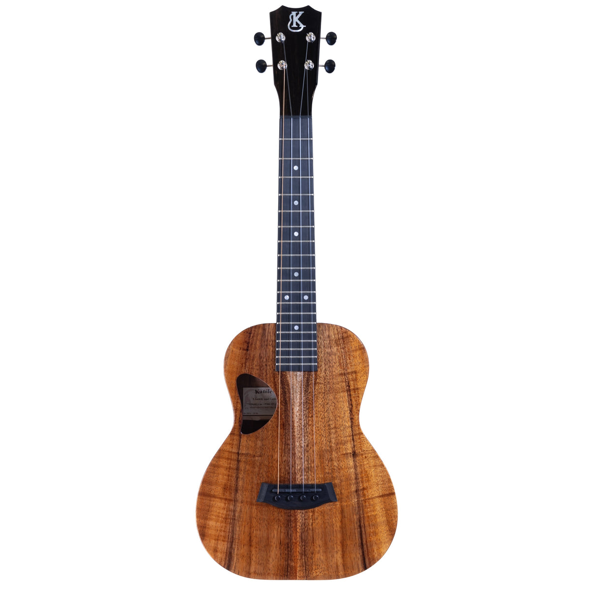 Kanile'a D-1 Pro tenor ukulele, serial 30186, full front view with crown headstock and gloss koa body