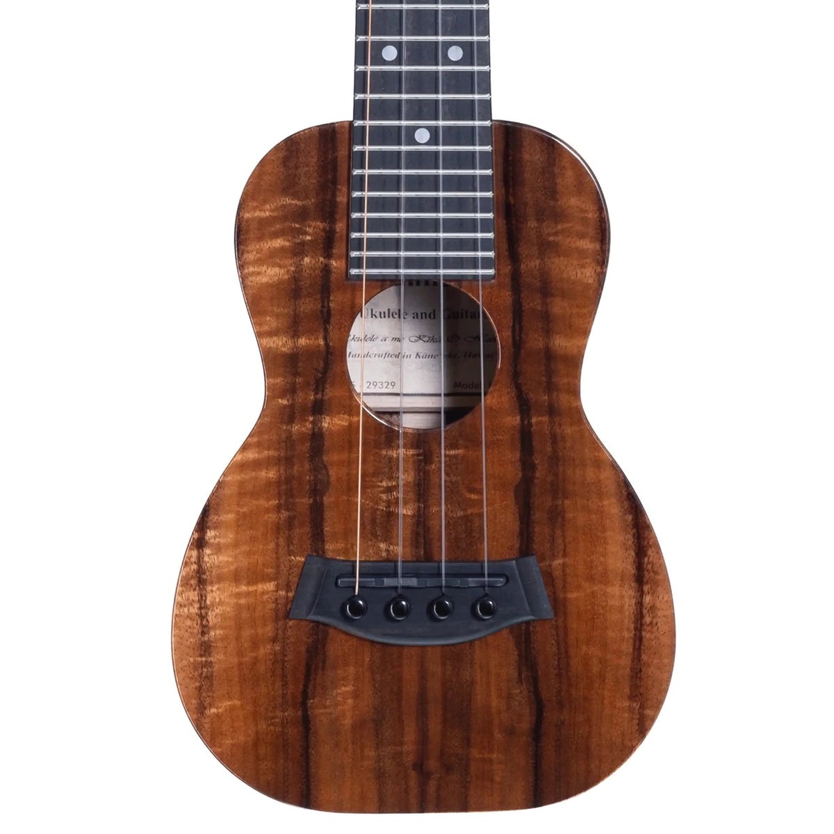 Example photo: Kanile'a K-1 Pro Soprano ukulele, Premium Grade koa top and ebony bridge, body front