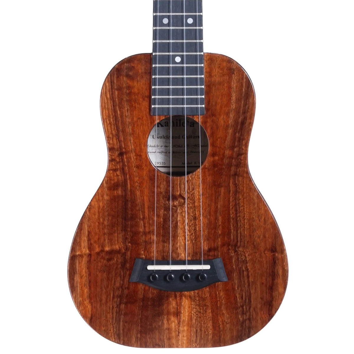 Example photo: Kanile'a K-1 Core Super Concert ukulele, Deluxe Grade koa top and round soundhole, body front