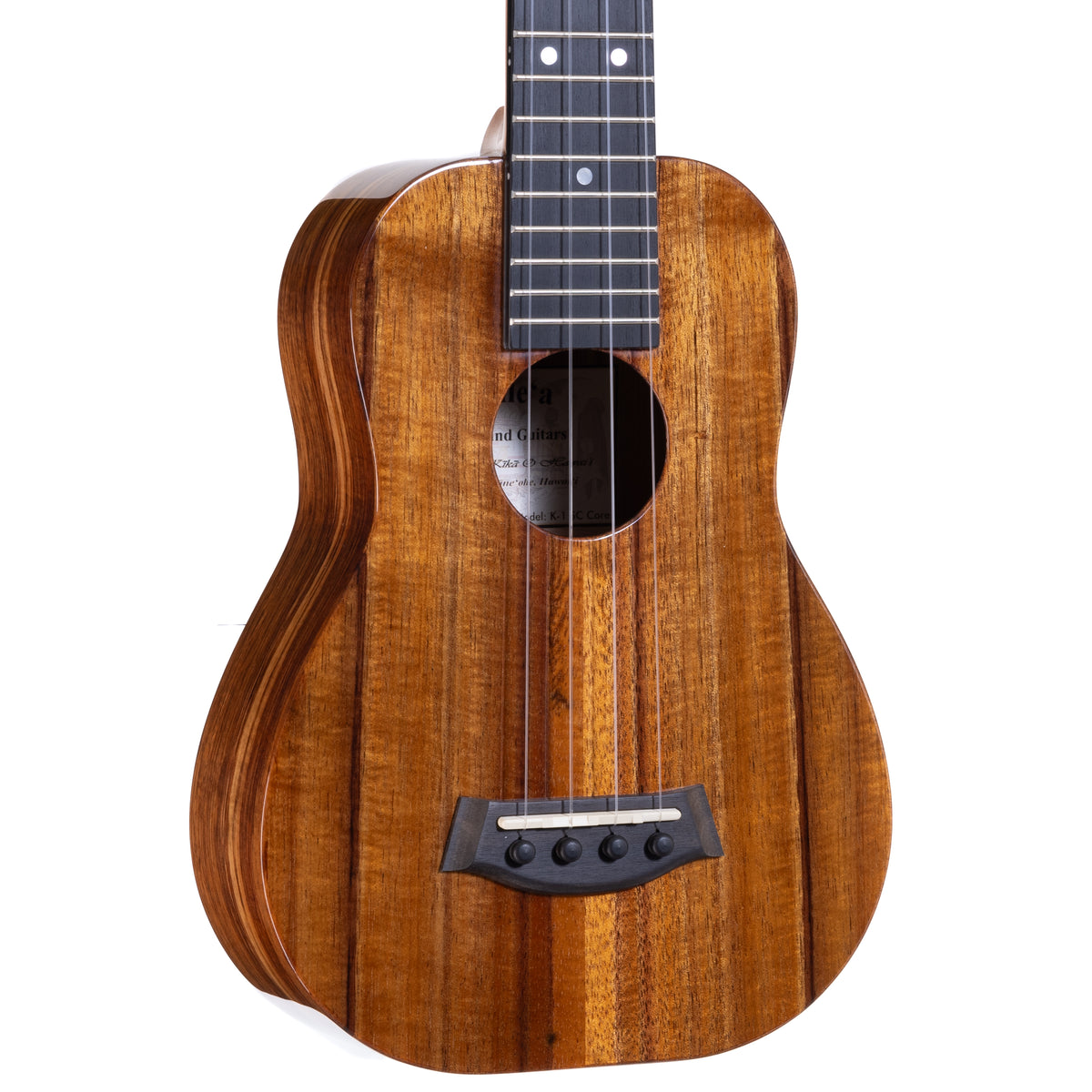 Kanile'a K-1 Deluxe Super Concert ukulele, serial 30064: close-up of the koa top and soundhole