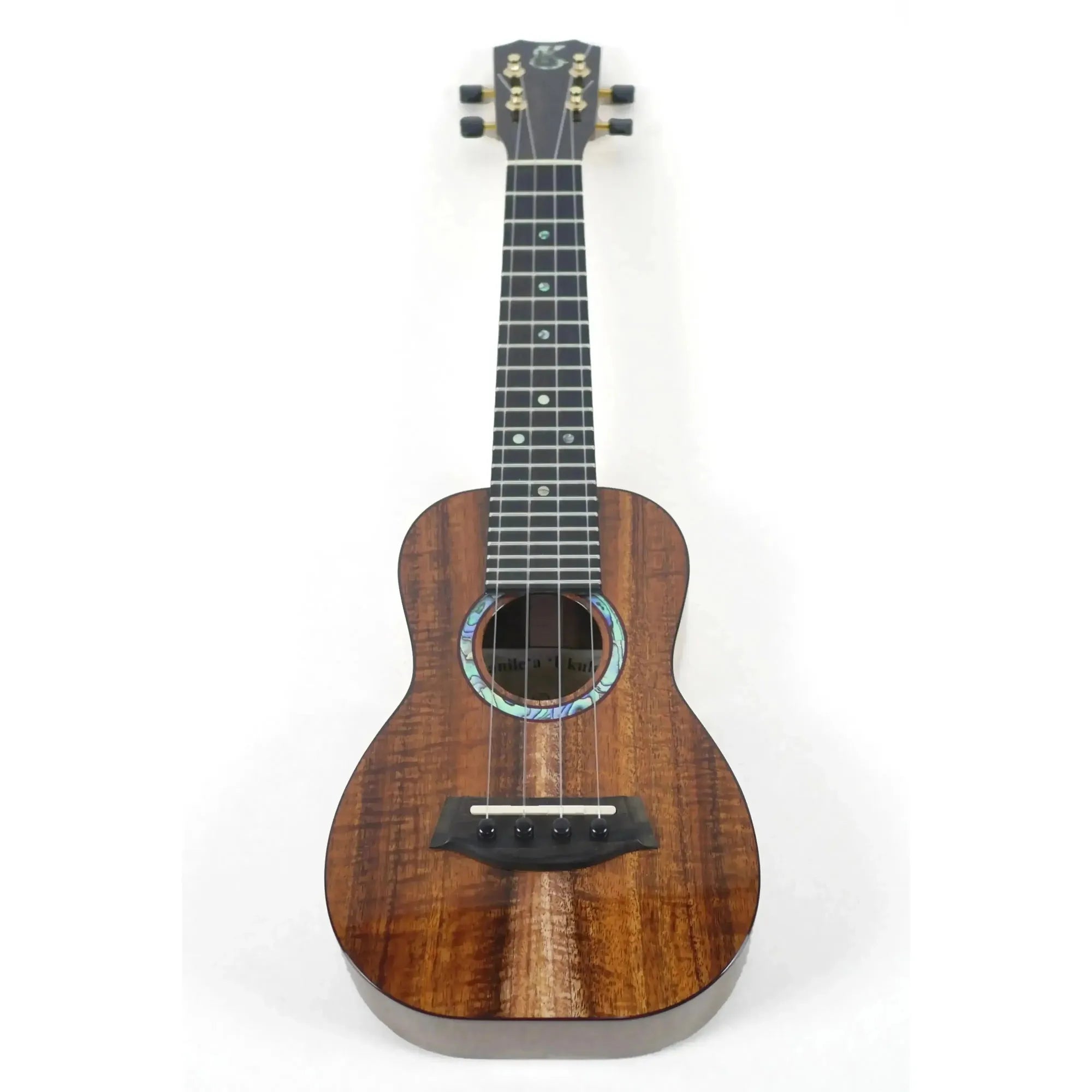 Kanile'a KPA-S soprano ukulele made of premium Hawaiian koa with a Pāua Abalone rosette and ebony headstock.