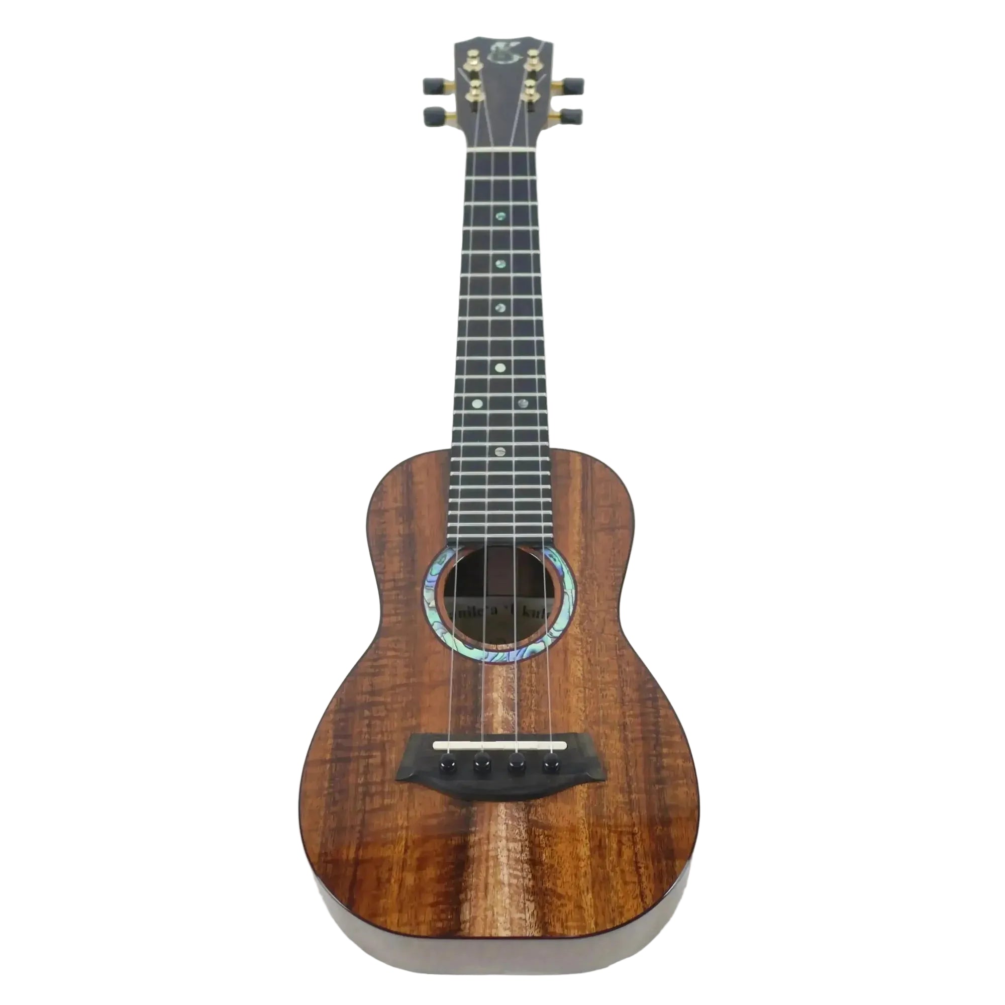 Kanile'a KPA-S soprano ukulele made of premium Hawaiian koa with a Pāua Abalone rosette and ebony headstock.
