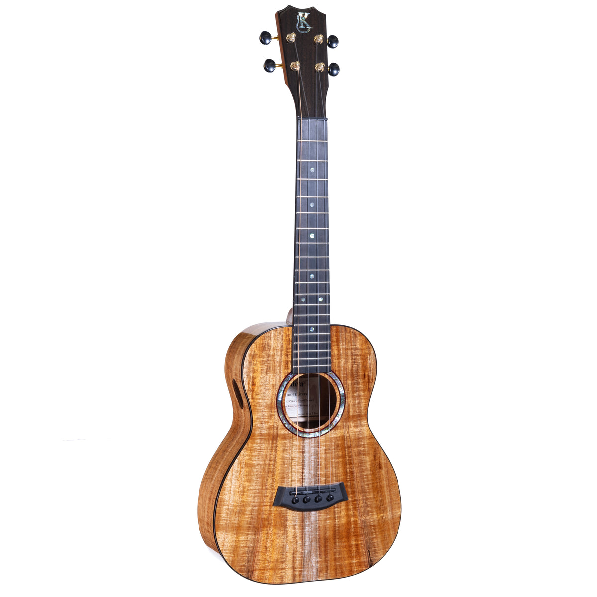 Kanile'a KPA Pro tenor ukulele serial 30309, angled full front view showing the koa top and ebony fretboard