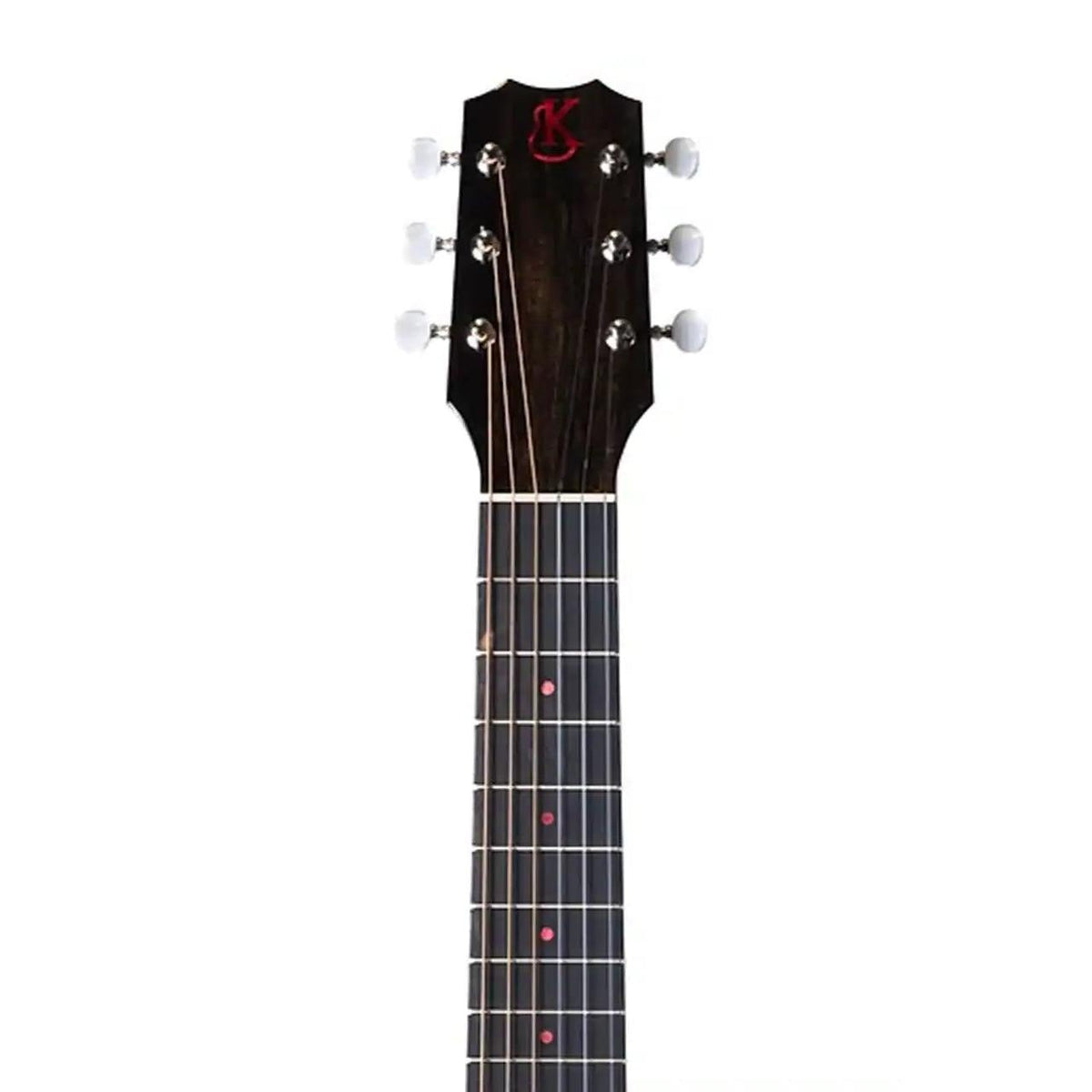 Example photo: an earlier Kanile'a Pohaku Pro GL6 guitarlele, headstock with red-stained poplar logo and six tuners