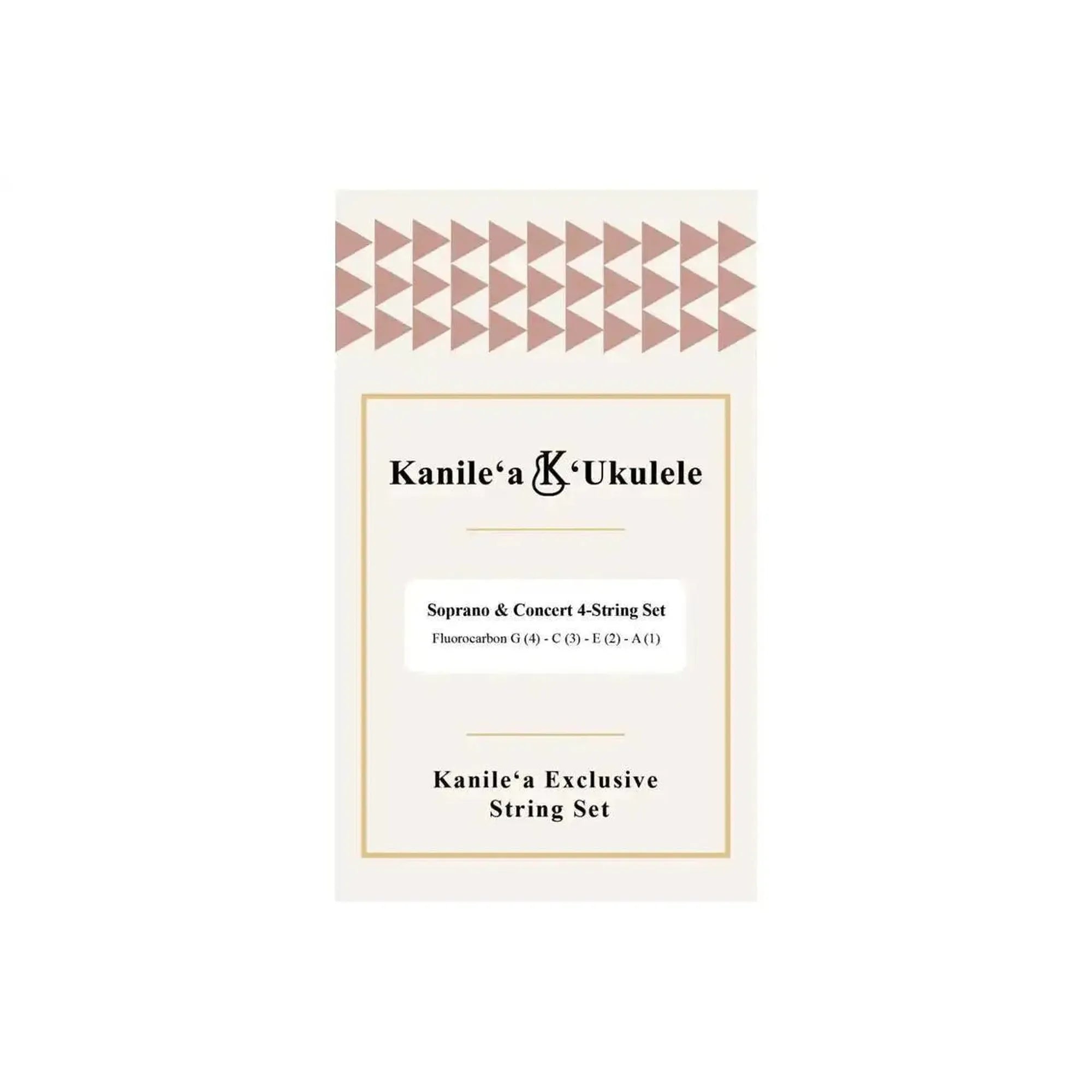 Kanile'a x Worth fluorocarbon ukulele strings packaging for Soprano & Concert, High G tuning.