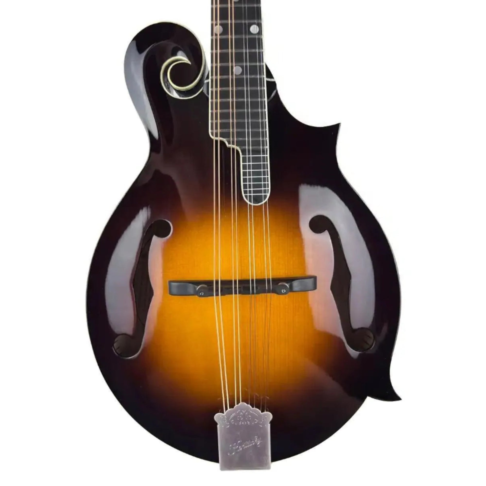 Kentucky KM-1050 F-Model mandolin with a traditional 1920s sunburst finish, f-holes, and ebony bridge.