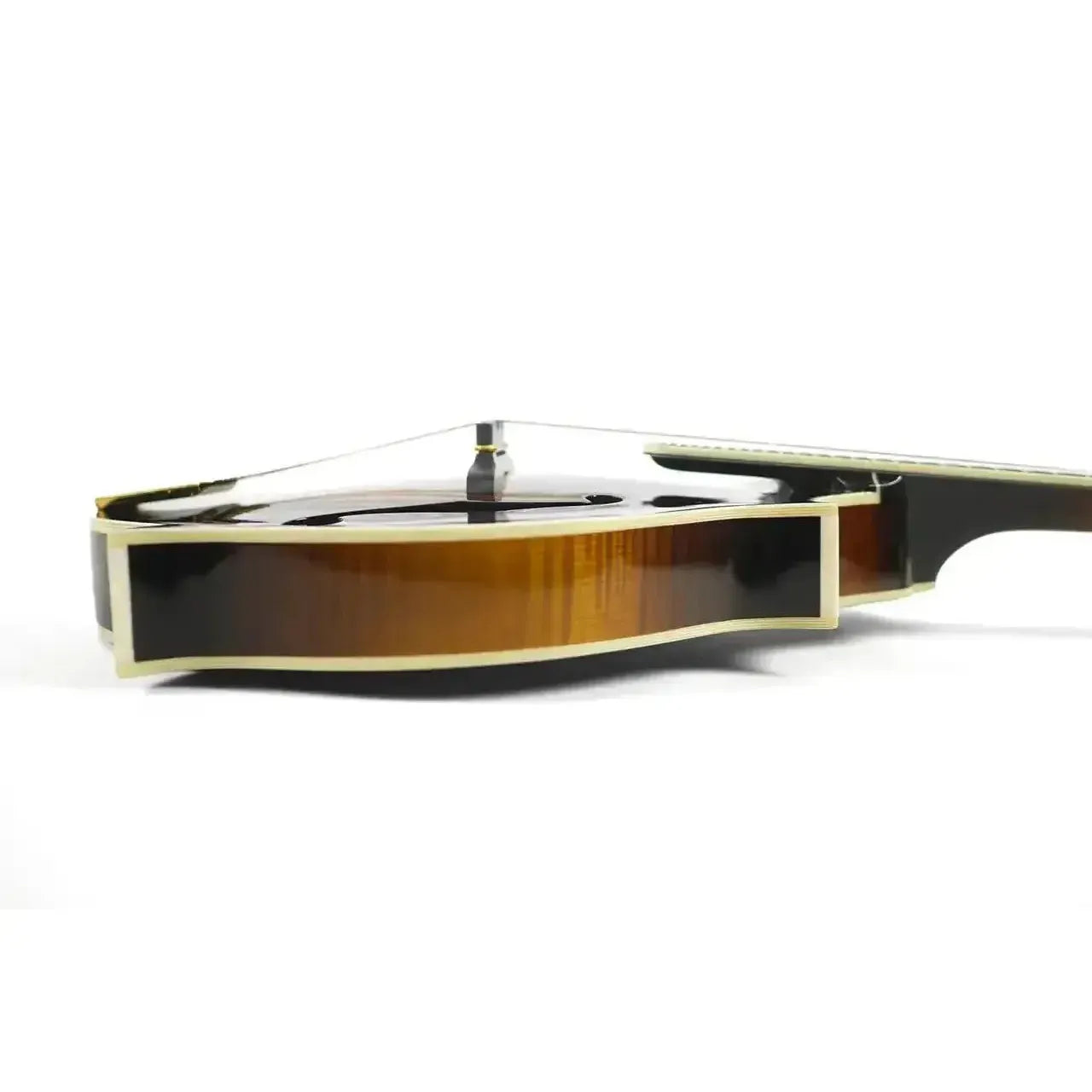 Side view of Kentucky KM-1500 F-Model Mandolin with Cremona sunburst finish and binding.