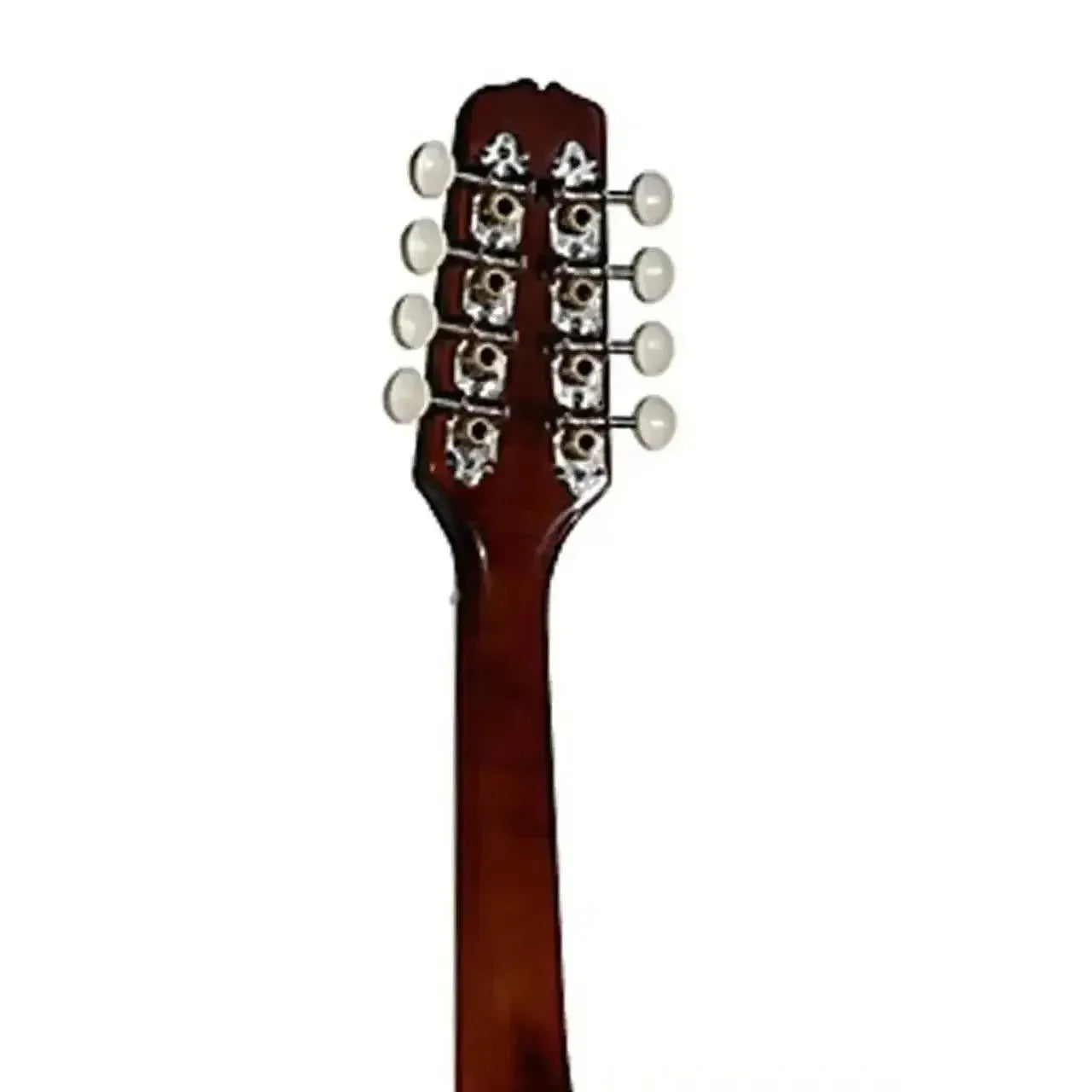 Kentucky KM-156 A-Model mandolin headstock with 8 nickel-plated tuners and white buttons.
