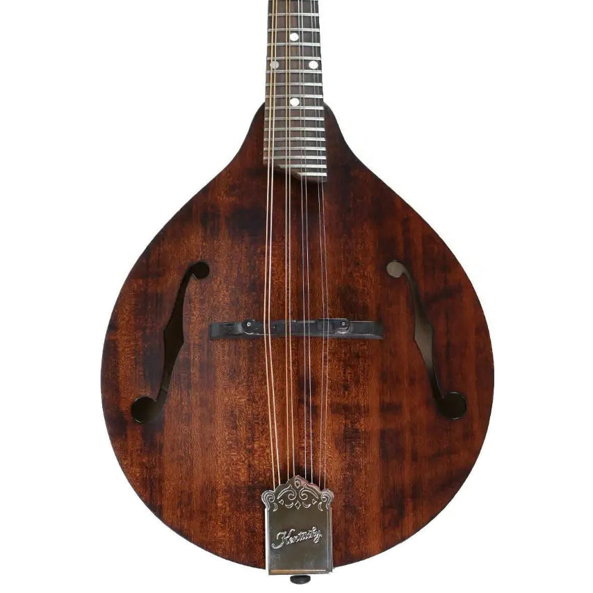 Kentucky KM-206 A-Model mandolin with satin brown finish, f-holes, and nickel-plated tailpiece.