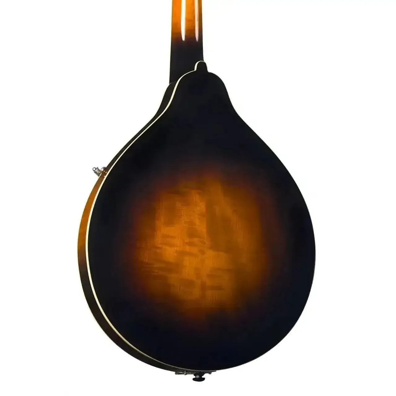 Back of a Kentucky KM-250 A-Model mandolin with a sunburst high-gloss finish and Alpine maple wood grain.