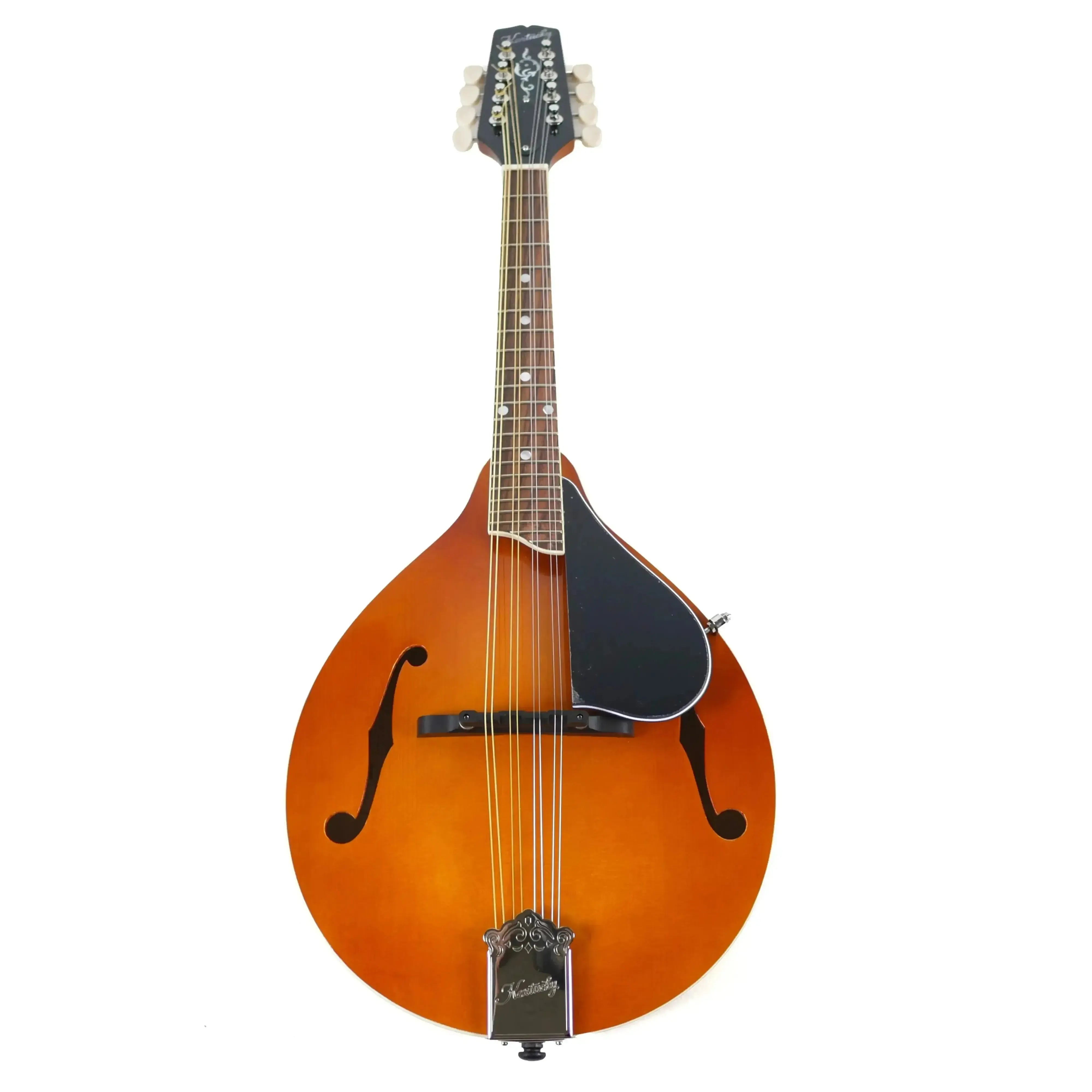 Kentucky KM-252 Amber Deluxe A-Model Mandolin with F-holes and mother-of-pearl inlays.
