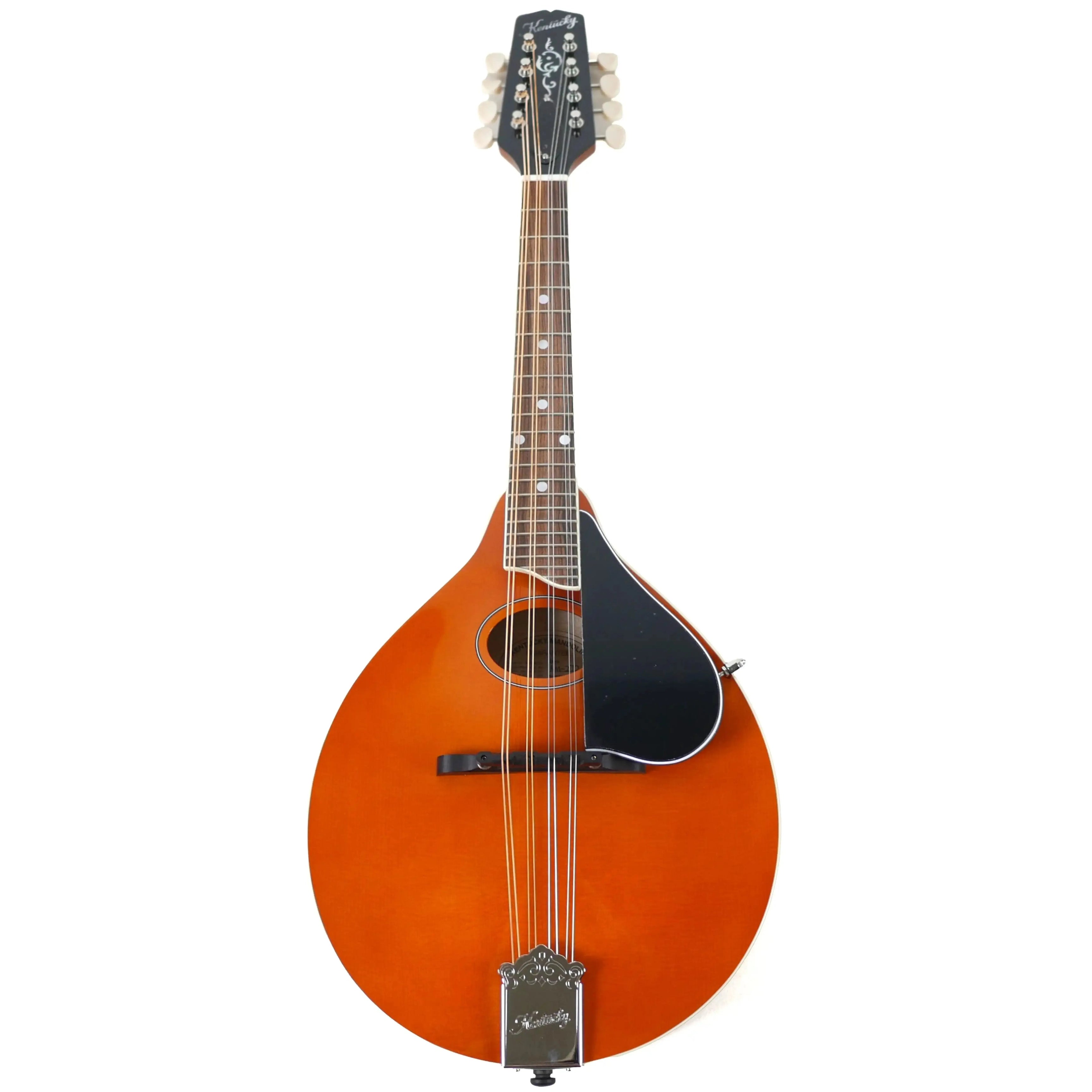 Kentucky KM-272 Amber Deluxe Oval Hole A-Model Mandolin with black pickguard and chrome hardware.