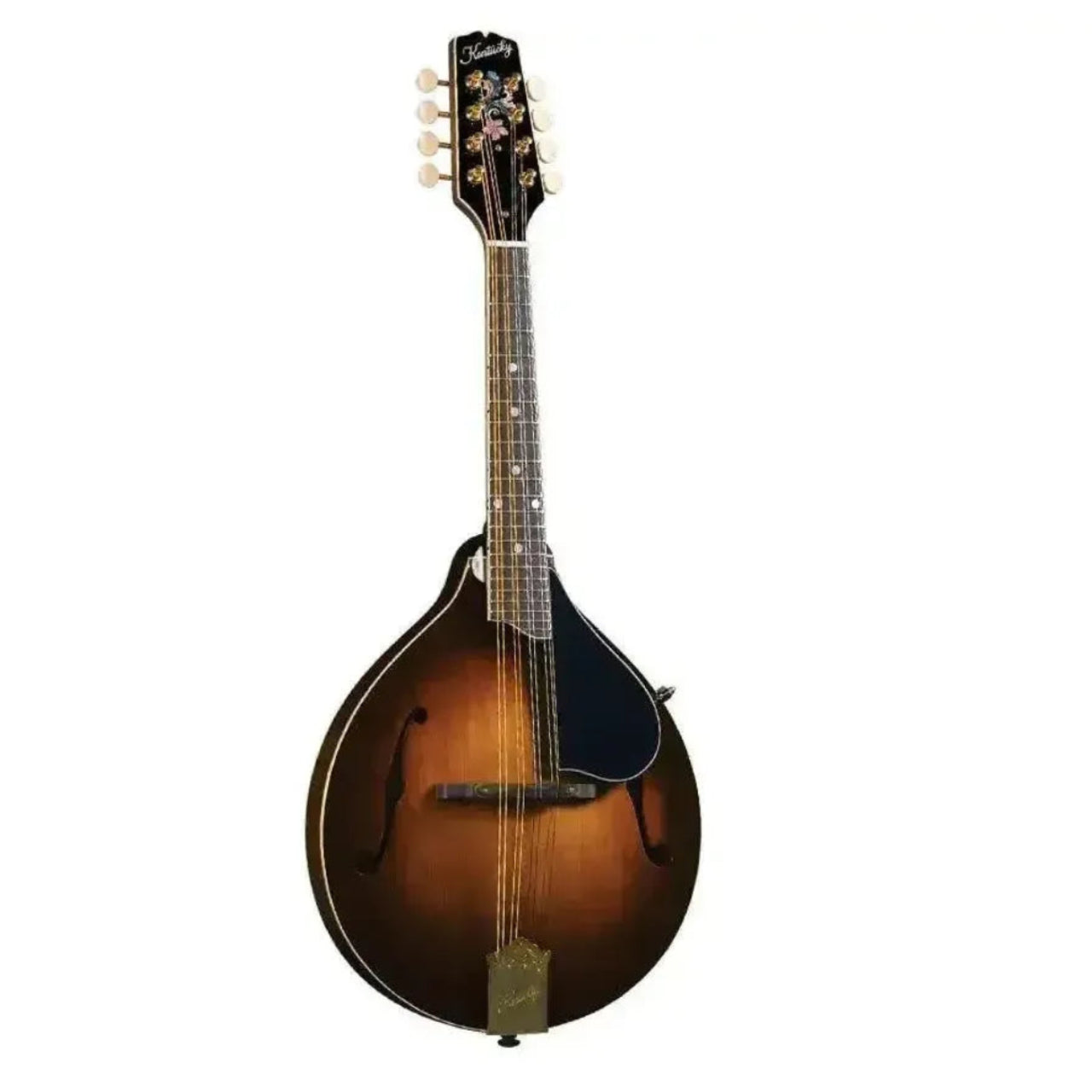 Kentucky KM-500 A-Model mandolin with vintage sunburst finish, ebony fretboard, and ornate headstock.