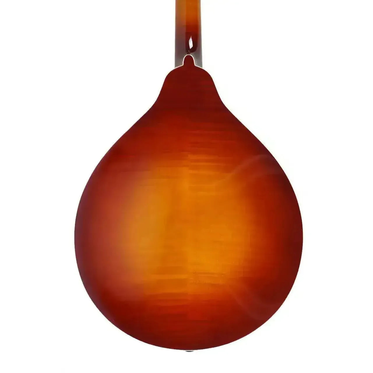 Back of a Kentucky KM-505 A-Model mandolin with an amberburst finish and flamed Alpine maple.
