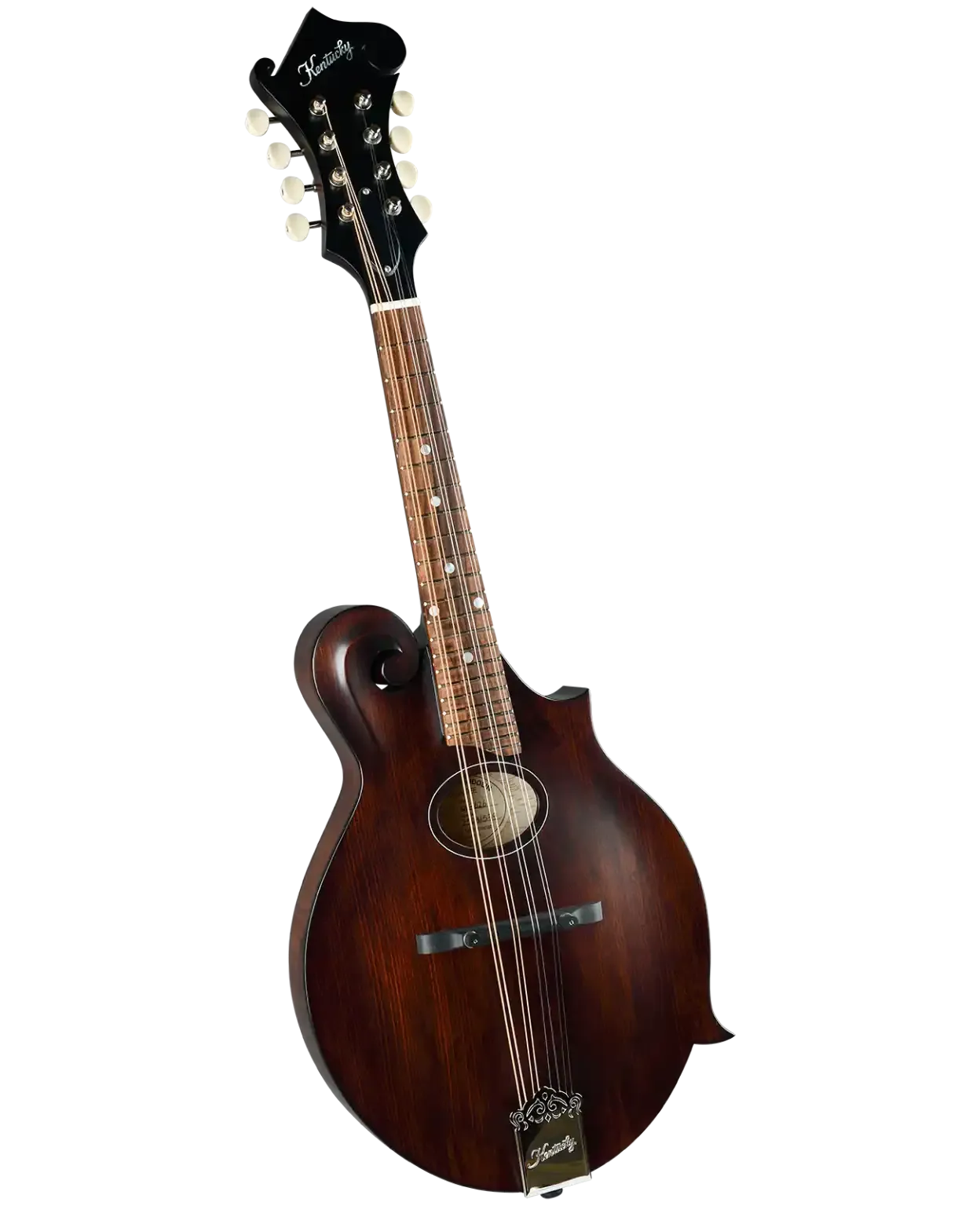 Kentucky KM-626 F-Model mandolin in satin brown with an oval soundhole.