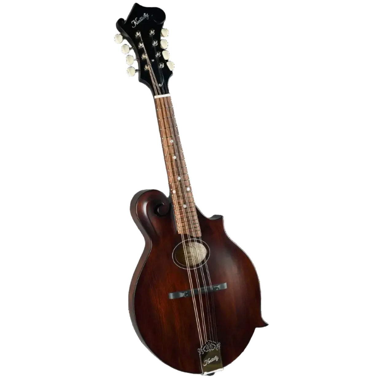 Kentucky KM-626 F-Model mandolin in satin brown with an oval soundhole.