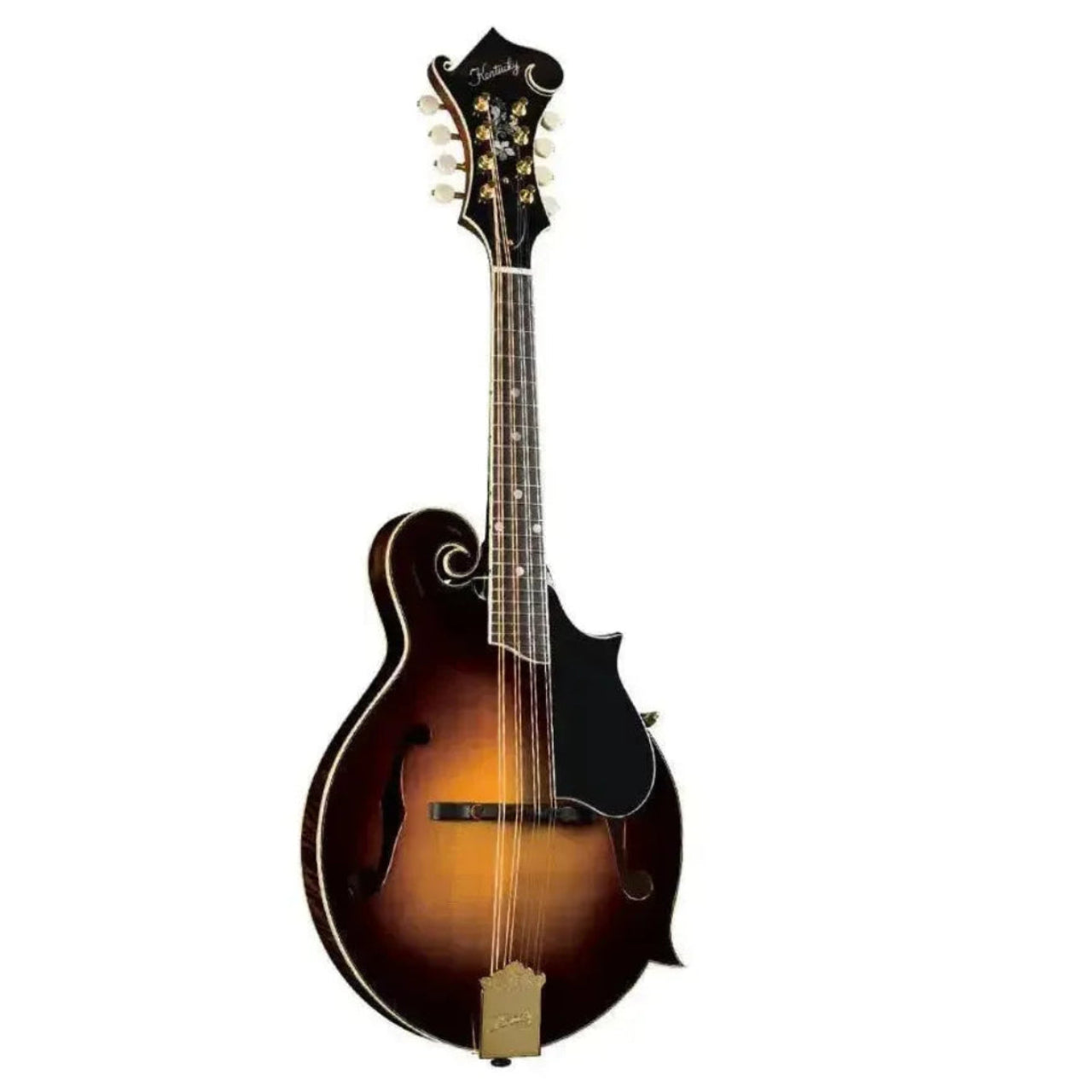 Kentucky KM-850 F-Model mandolin with vintage sunburst finish, ebony fretboard, and gold hardware.