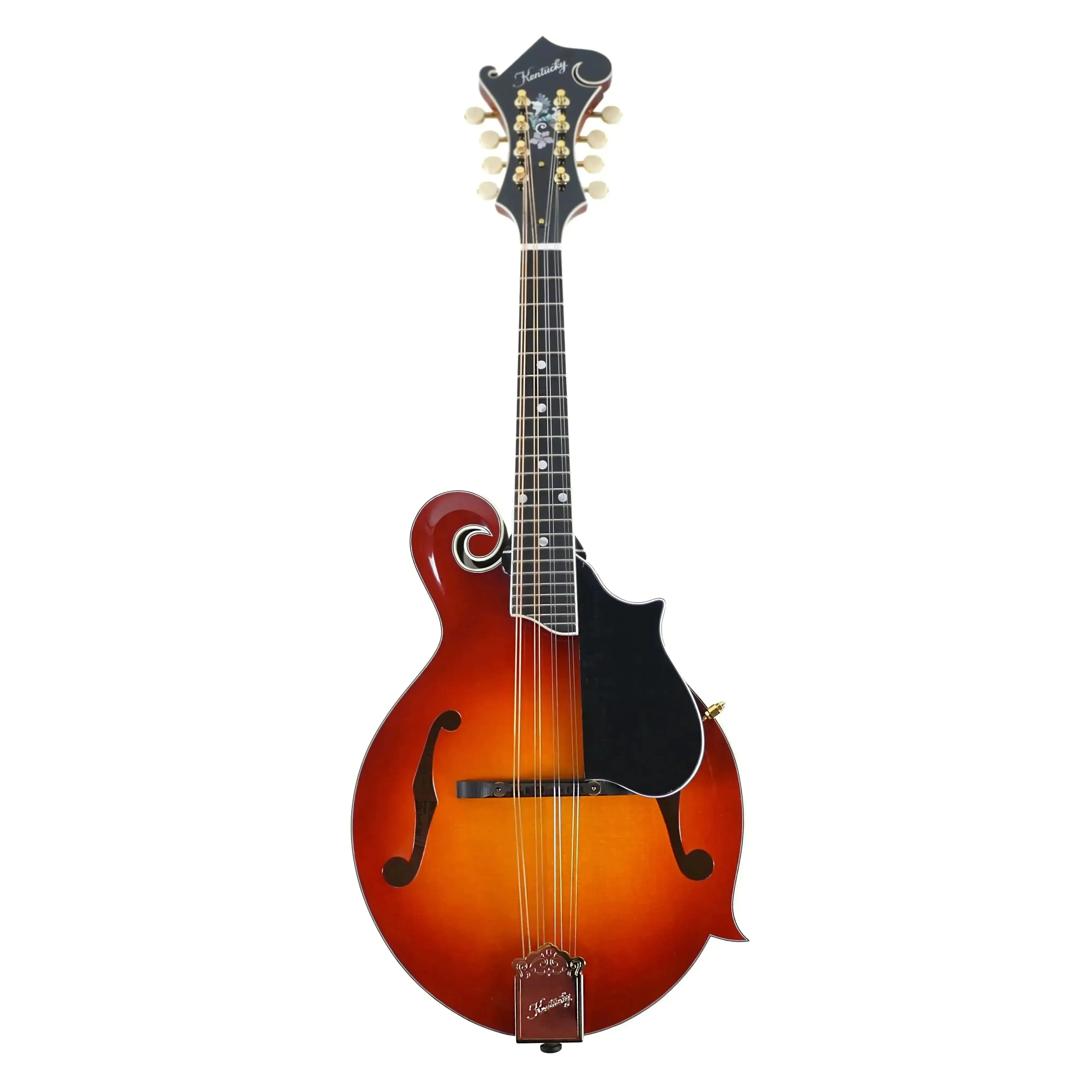 Kentucky KM-855 Amberburst F-Model Mandolin with high-gloss finish and ebony fretboard.