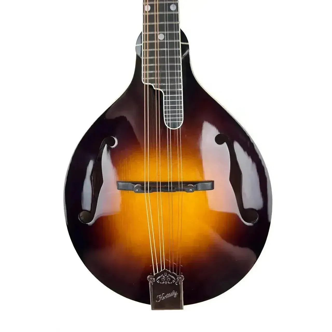 Kentucky KM-950 A-Model mandolin with traditional tobacco sunburst finish, f-holes, and ornate tailpiece.