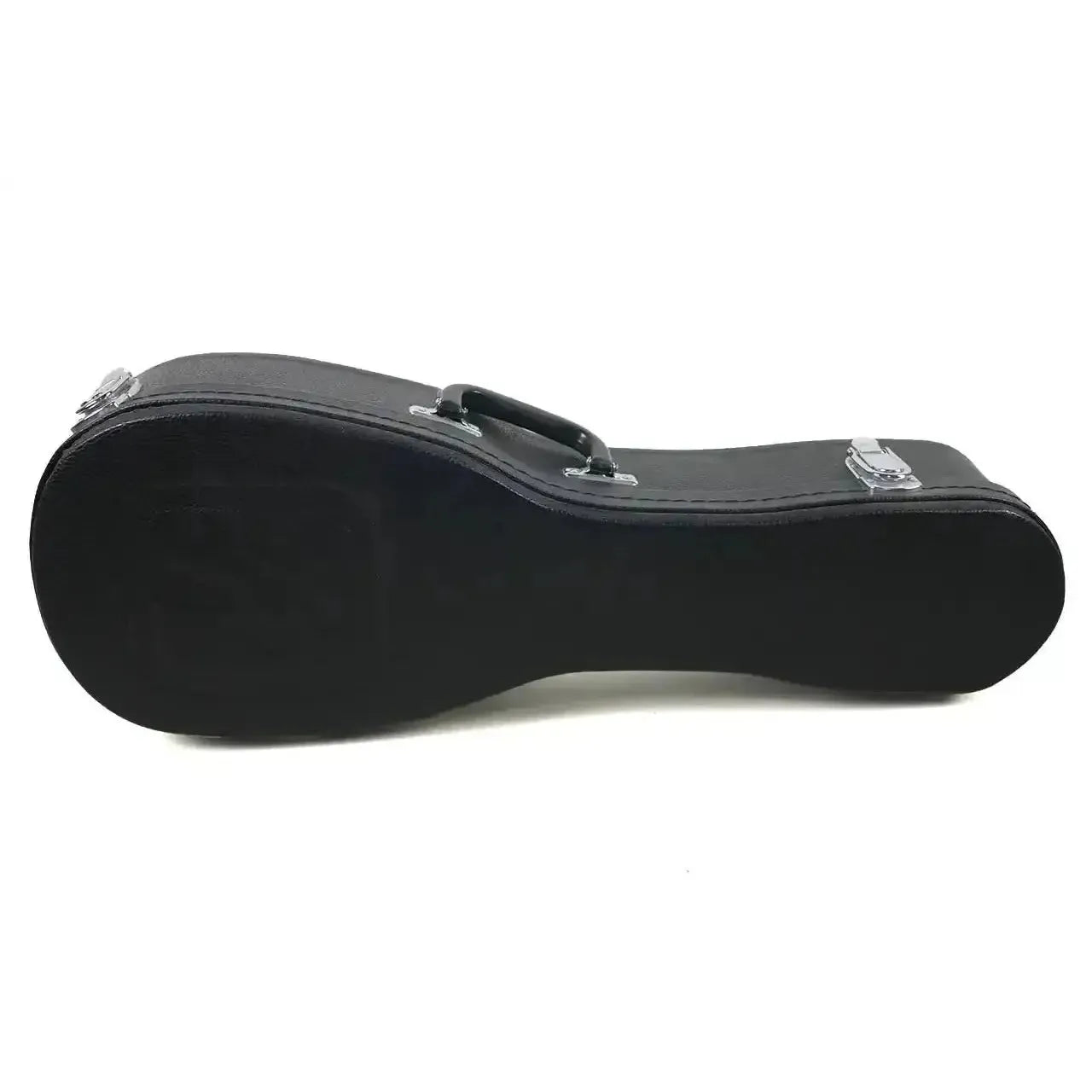 Black KoAloha ukulele hard case with silver latches and handle.