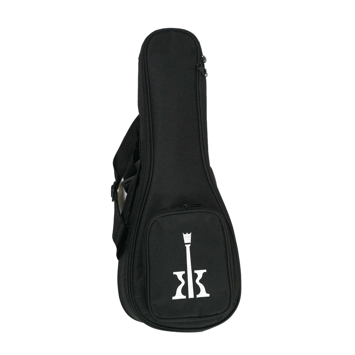 Black KoAlana ukulele gig bag with embroidered KoAloha crown logo on the front pocket.