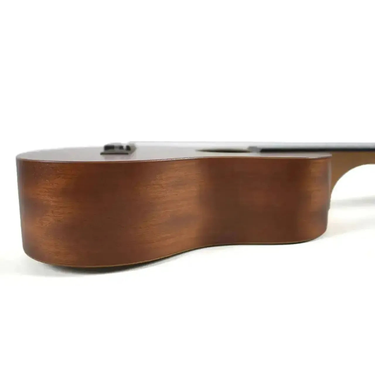 KoAloha KoAlana KTA-10SP Sapele Tenor Ukulele, side view showing matte brown wood finish.