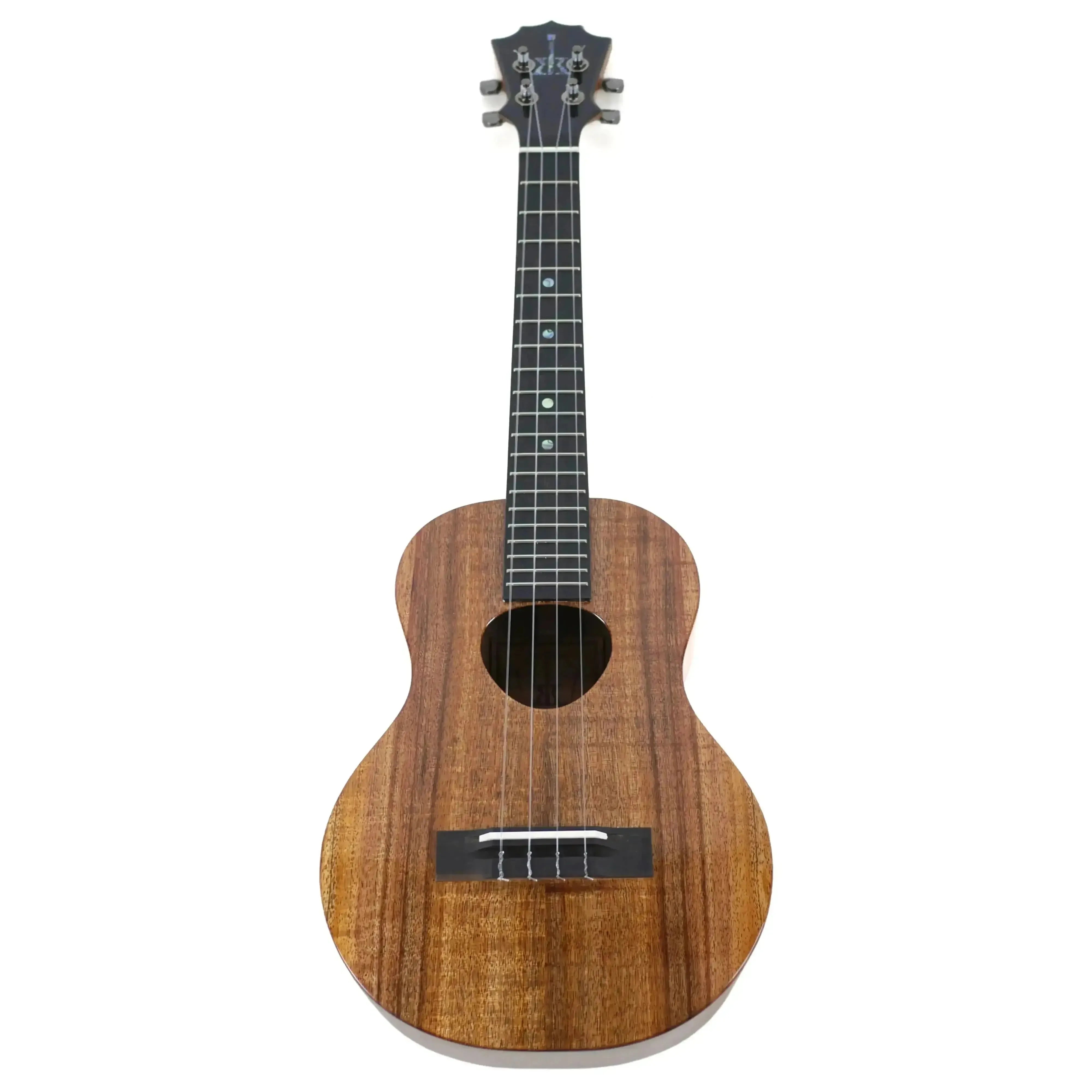 KoAloha KTM-00 gloss solid Hawaiian koa tenor ukulele with Musubi soundhole and ebony fretboard.