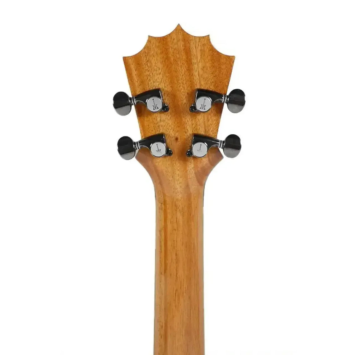KoAloha KTM-00MG Solid Mango Tenor Ukulele - Gloss, back of the headstock and mahogany neck with black geared tuners