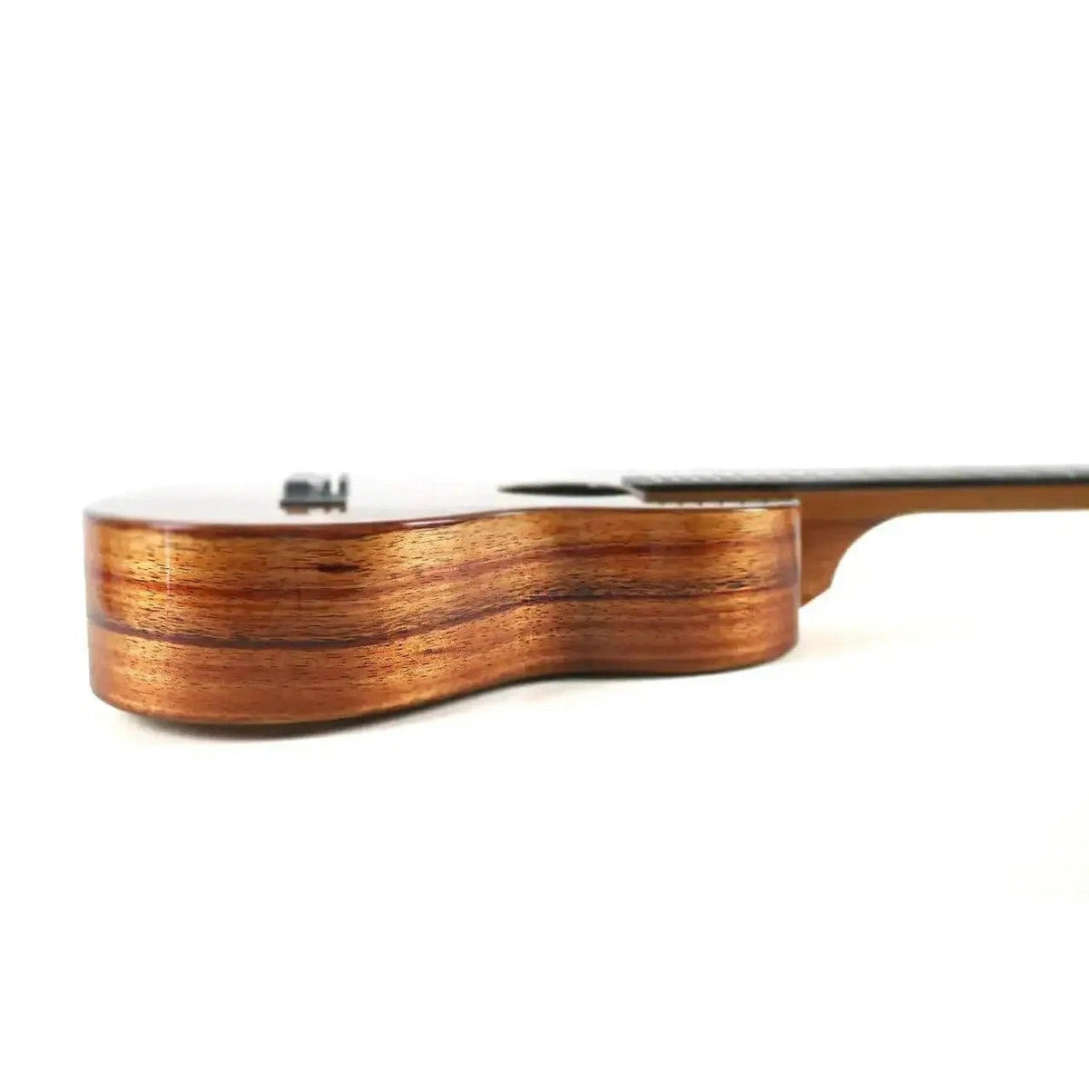 KoAloha KTM-06 Imaikalani Solid Hawaiian Koa 6-String Tenor Ukulele - Gloss, side view of the koa sides and body depth