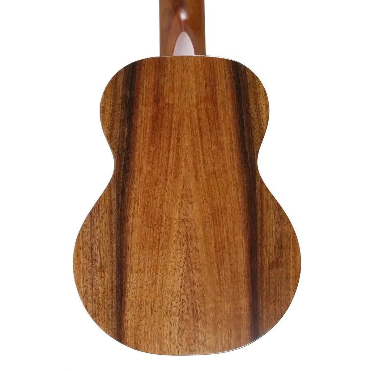 Example photo: KoAloha KTM-10D6 satin 6-string guilele, back of the solid Hawaiian koa body (an earlier KTM-10D6; the wood grain on yours will differ)