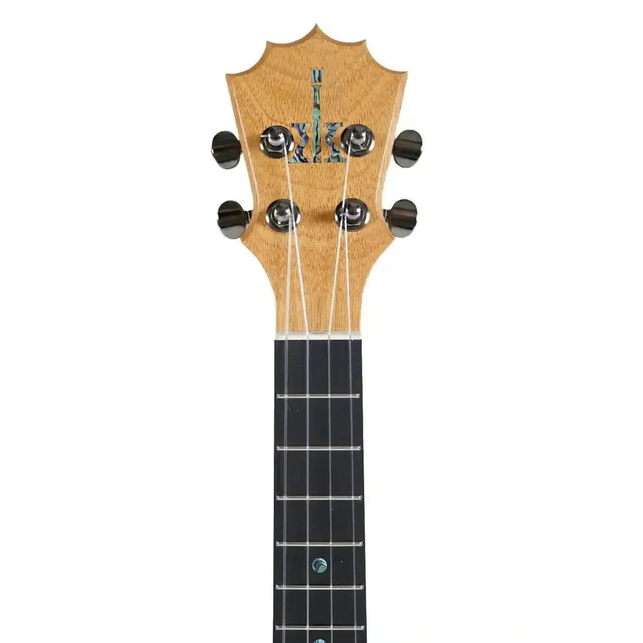KoAloha KTM-10MG Pikake Tenor Ukulele headstock with mango wood, satin finish, and crown design.