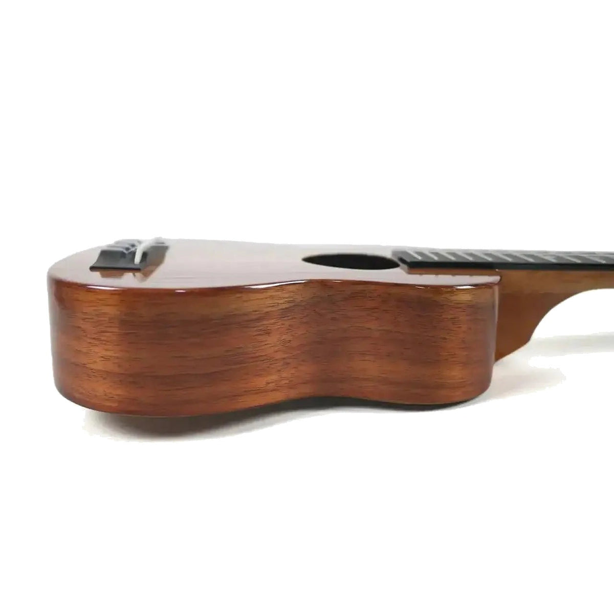 Example photo: side view of a KoAloha KSM-T2 gloss koa soprano, showing the body depth