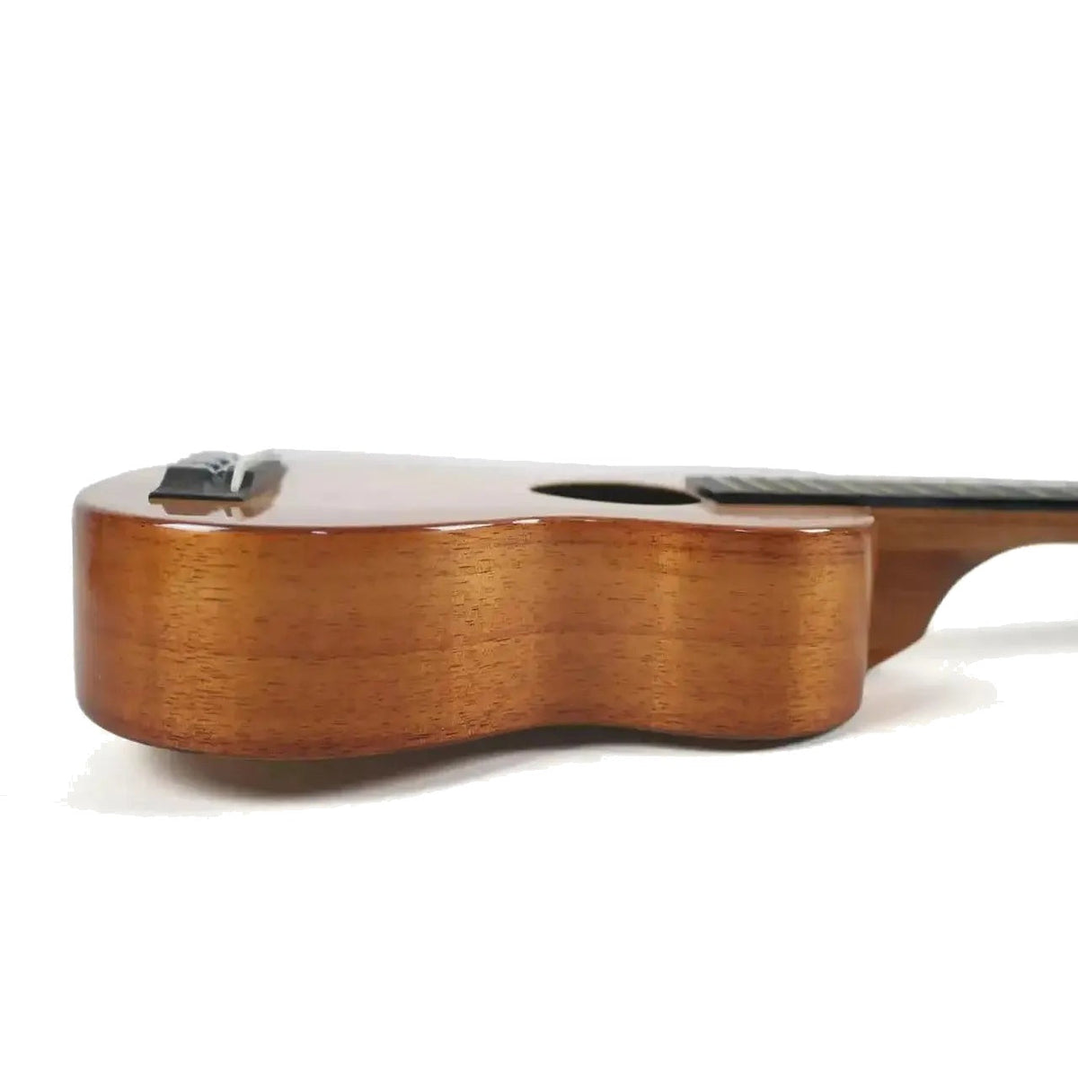 Example photo: side view of a KoAloha KSM-T2 gloss koa soprano, showing the body depth
