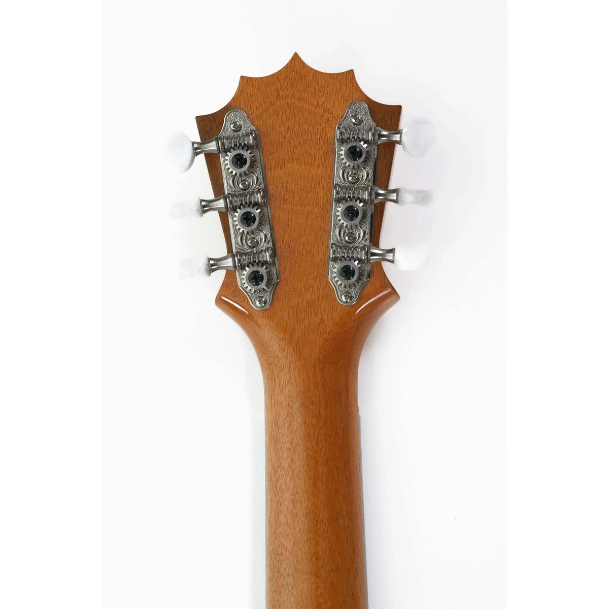 KoAloha KTM-06 Imaikalani Solid Hawaiian Koa 6-String Tenor Ukulele - Gloss, headstock back with inline geared tuners and neck