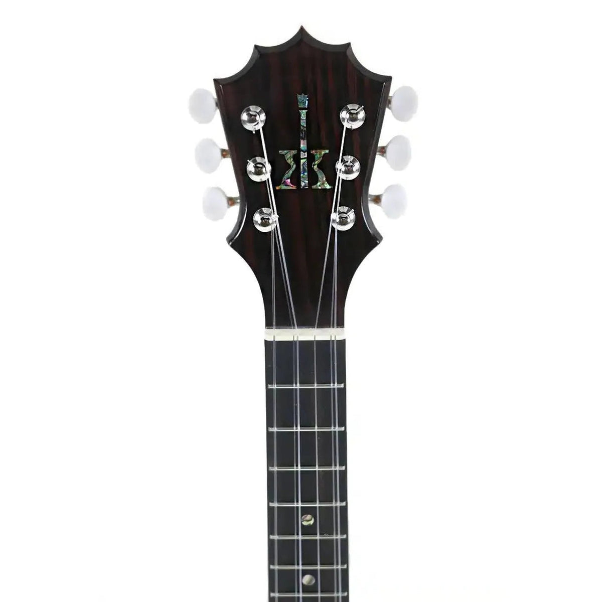 KoAloha KTM-06 Imaikalani Solid Hawaiian Koa 6-String Tenor Ukulele - Gloss, headstock front with inlaid logo and six tuners