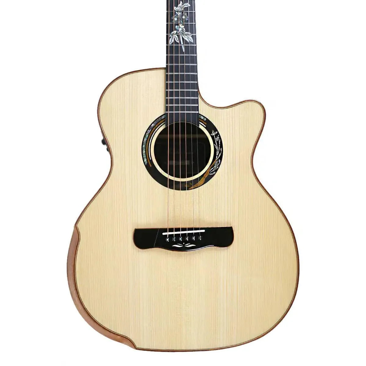Mérida A18GAC3-EQ Grand Auditorium acoustic-electric guitar with solid spruce top, rosewood back, and ornate rosette.