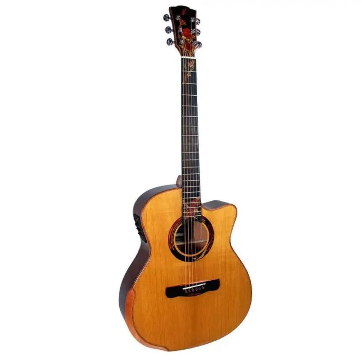 Mérida AUTUMN-EQ acoustic-electric guitar with solid spruce top, mahogany back, and Venetian cutaway.