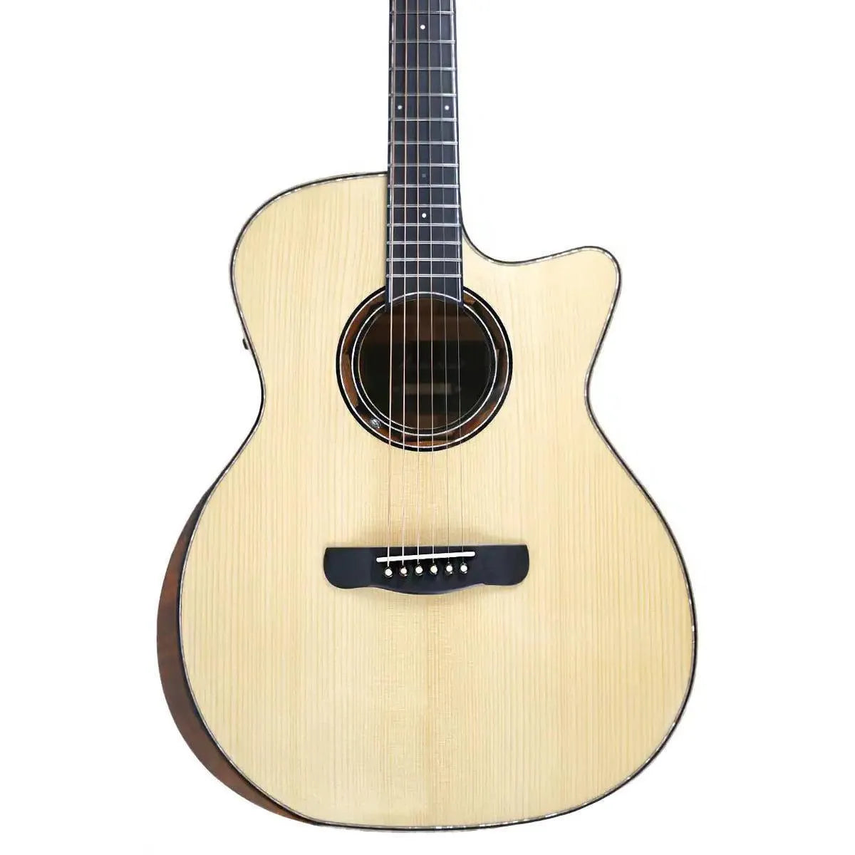 Mérida BLACKHOLE-EQ Grand Auditorium acoustic-electric guitar with natural spruce top and dark sides.