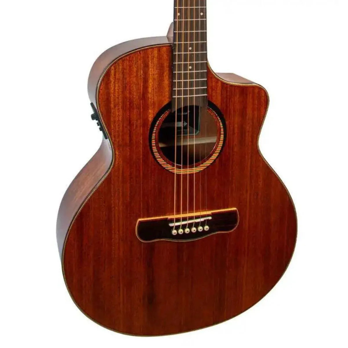 Mérida C15CS-EQ Grand Concert acoustic-electric guitar with solid mahogany body, natural high gloss finish, and Venetian cutaway.