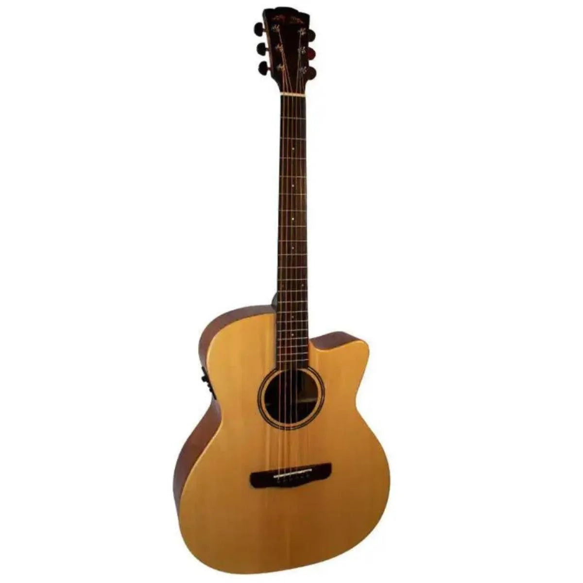 Mérida C25NGAC-EQ Auditorium acoustic-electric guitar with natural matte finish, Venetian cutaway, and purple heart fingerboard.