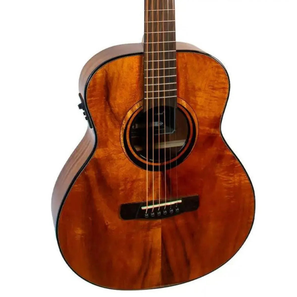 Mérida Diana Series GS-Mini acoustic-electric guitar with solid Koa top, natural high-gloss finish.