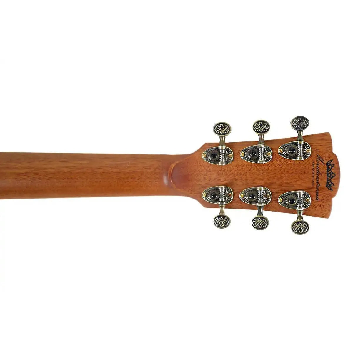 Mérida DG20FOLC-EQ Diana Series acoustic-electric guitar headstock with vintage matte finish and tuners.