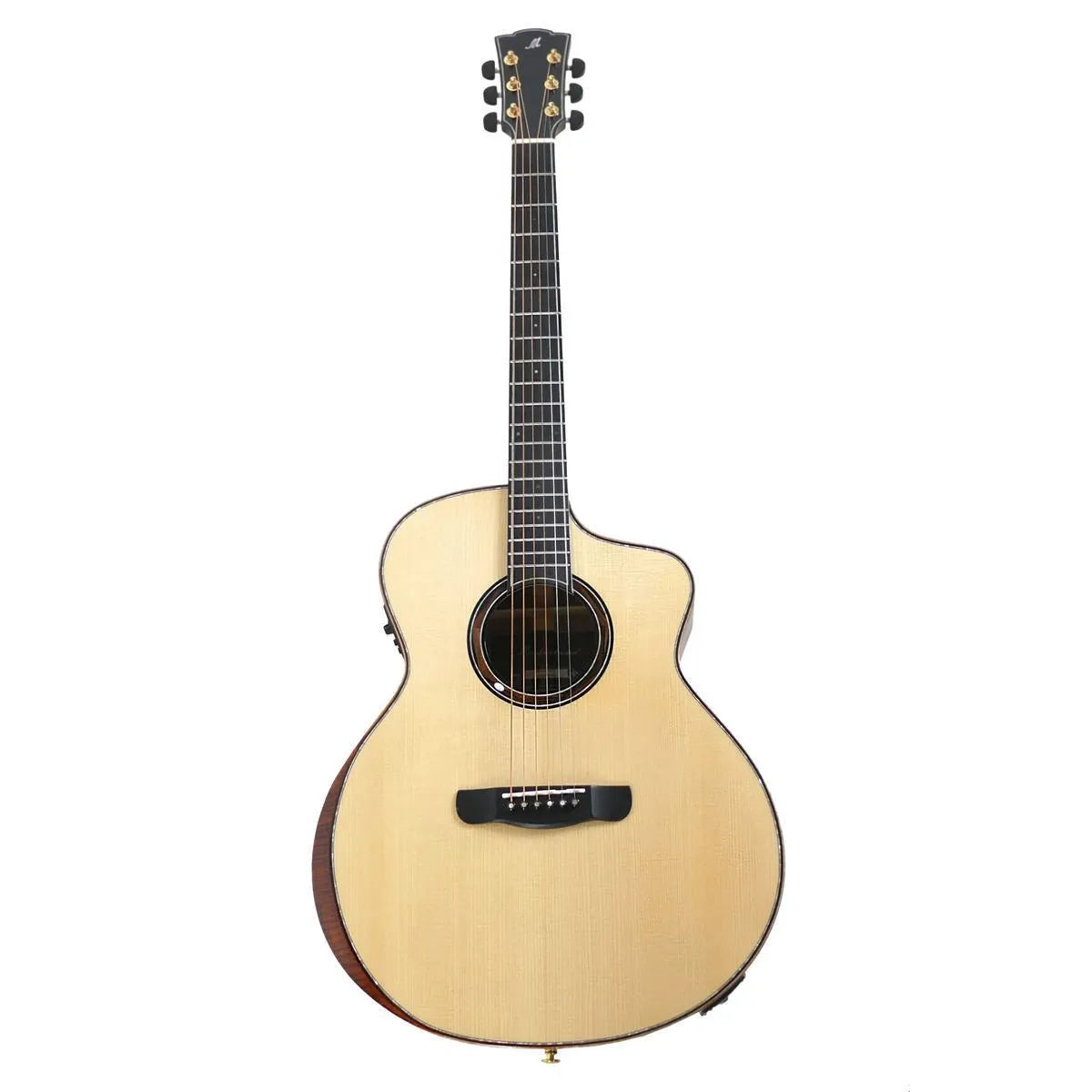 Mérida DTGC-EQ Beyond Series Grand Concert acoustic-electric guitar with natural spruce top and dark flamed maple sides.