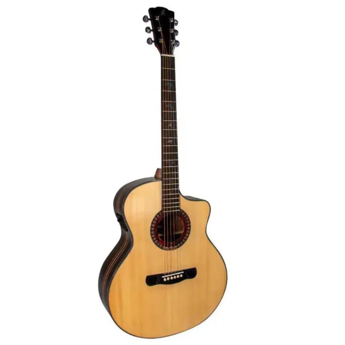 Mérida E1CS-EQ Grand Concert acoustic-electric guitar with natural spruce top and Venetian cutaway.