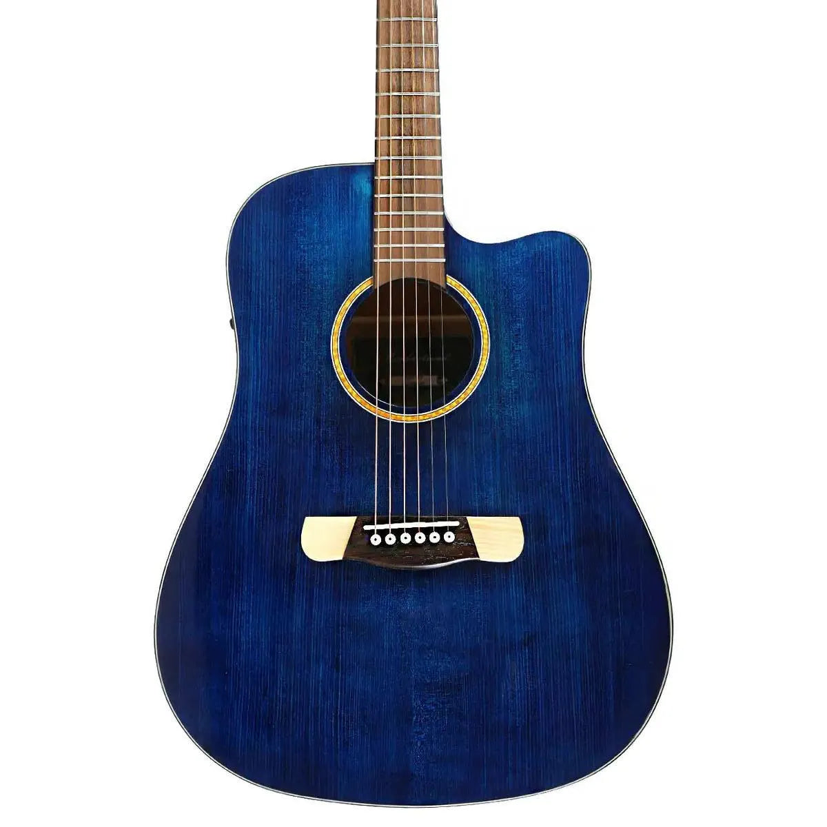 Mérida JULIET-EQ Dreadnought Acoustic-Electric Guitar in transparent blue gloss finish.