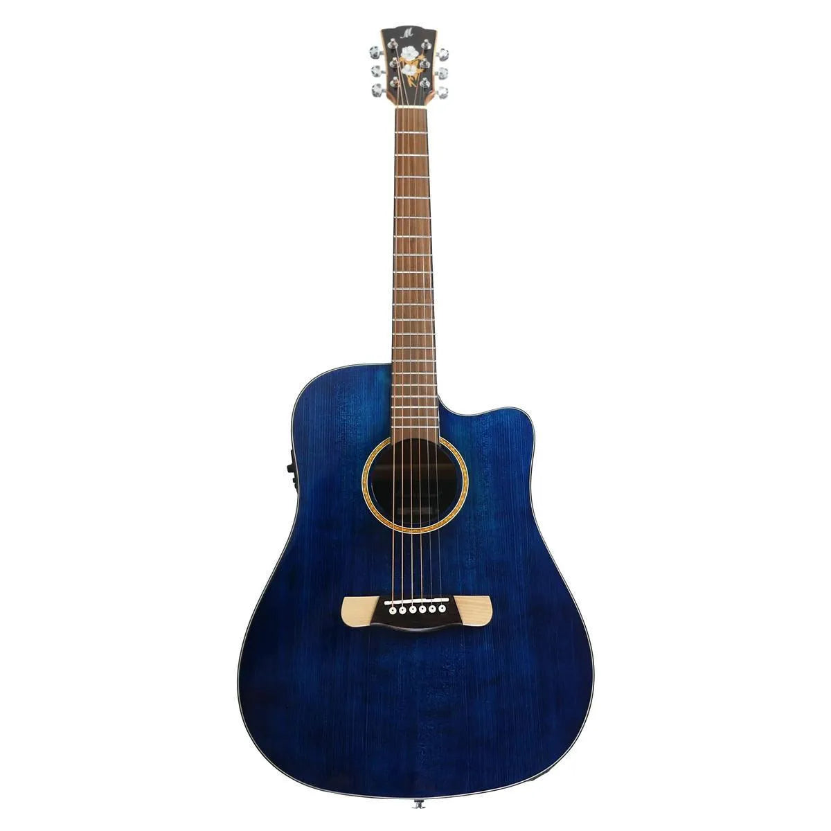 Mérida JULIET-EQ dreadnought acoustic-electric guitar in transparent blue gloss finish.